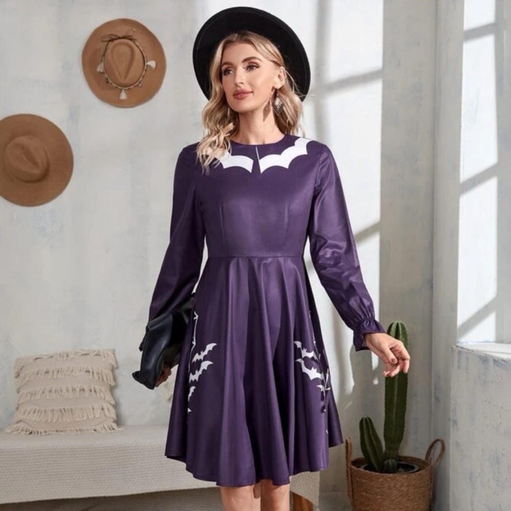 Spooky Season Halloween Purple Bat Dress-XL